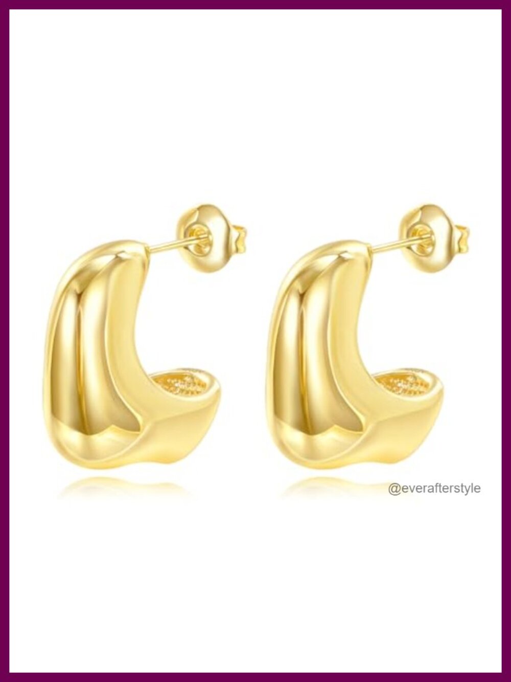 14K Gold C Shape Hoop Earrings Butterfly Back Gift for Her